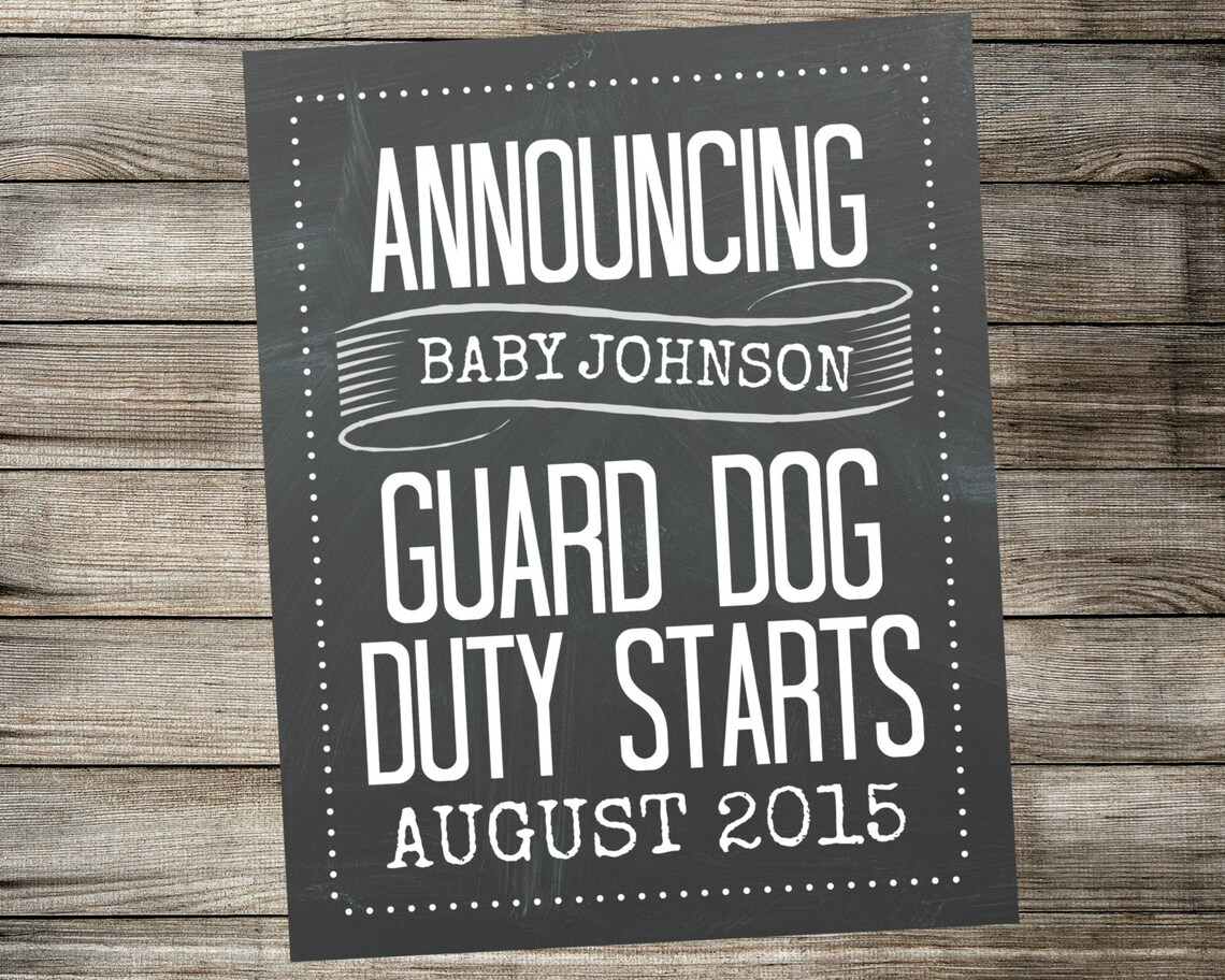 PRINTABLE Announcing Baby Guard Dog Duty Chalkboard Pregnancy Etsy Canada