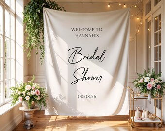 Bridal Shower Welcome Sign Fabric Banner, Personalized Wedding Shower Welcome Sign, Modern Minimal Backdrop, Custom Name Background | SST02