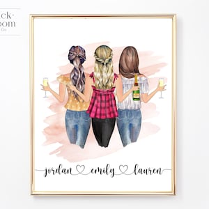 Aangepaste beste vrienden portret | AFDRUKBARE gepersonaliseerde BFF verjaardagscadeau | Besties kerstvriendschap aanwezig | Digitale illustratie