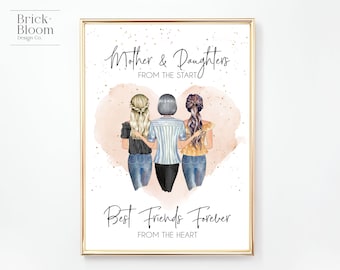 Custom Mother Daughters Portrait | PRINTABLE Personalized Mother's Day Gift | Birthday Christmas Present | Family Illustration| Digital JPEG