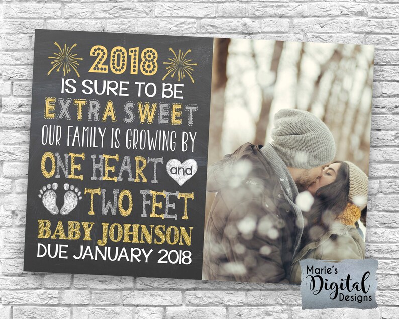 PRINTABLE New Year Pregnancy Announcement Photo Card / 2018 Etsy Canada