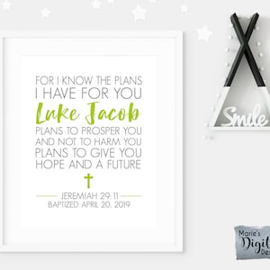 AFDRUKBARE gepersonaliseerde doop gift / Baby Wall Art / Nursery Decor / Bijbel Schriftkaart / Doopbevestiging Aanwezig / JPEG-bestand
