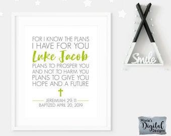 PRINTABLE Personalized Baptism Gift / Baby Wall Art / Nursery Decor / Bible Scripture Card / Christening Confirmation Present / JPEG File