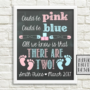 Pourrait être rose pourrait être bleu tout ce que nous savons, c’est qu’il ya deux! Annonce de grossesse de jumeaux imprimables / Chalkboard Photo Prop Baby Card JPEG