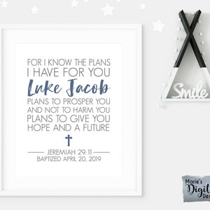 AFDRUKBARE gepersonaliseerde doop gift / Baby Wall Art / Nursery Decor / Bijbel Schriftkaart / Doopbevestiging Aanwezig / JPEG-bestand