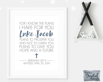 PRINTABLE Personalized Baptism Gift / Baby Wall Art / Nursery Decor / Bible Scripture Card / Christening Confirmation Present / JPEG File