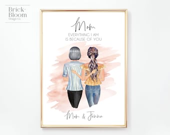 Custom Mother Daughter Portrait | PRINTABLE Personalized Mother's Day Gift | Birthday Christmas Present | Family Illustration | Digital JPEG