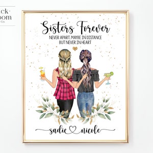 Schwestern Portrait | DRUCKBARE personalisierte Geburtstagsgeschenk | Weihnachtsgeschenk für Schwester | Aquarell Portrait | Digitale Illustration