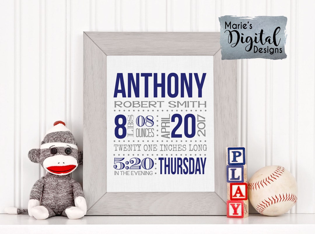 PRINTABLE - Birth Stats Wall Art / Nursery Birth Announcement / Details ...