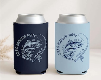 Fishing Bachelor Party Can Coolers, Personalized Fish Design Beer Cozy, Custom Lake Trip Favors, Groomsmen Gifts, Bachelor Weekend | CCF02
