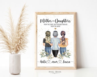 Custom Mother Daughters Portrait | PRINTABLE Personalized Mother's Day Gift | Birthday Christmas Present | Family Illustration| Digital JPEG