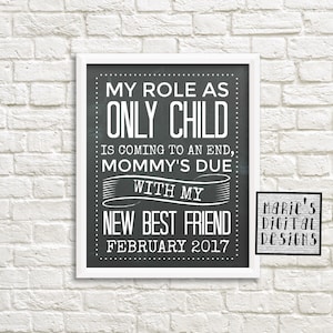My Role As Only Child Is Coming To An End Mommy's Due With My New Best Friend Printable Chalkboard Photo Prop Big Sister / Brother JPEG image 2
