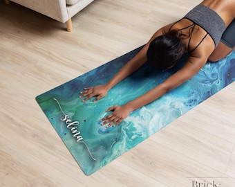 Personalized Yoga Mat | Custom Name Pilates Fitness Mat | Customized Gift | Meditation Home Workout Gift For Women | Exercise Mat | Marble