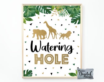 INSTANT DOWNLOAD | Watering Hole Printable Birthday Sign | Birthday Party Decor | Jungle Safari Zoo Animal Boy Party | Digital JPEG files