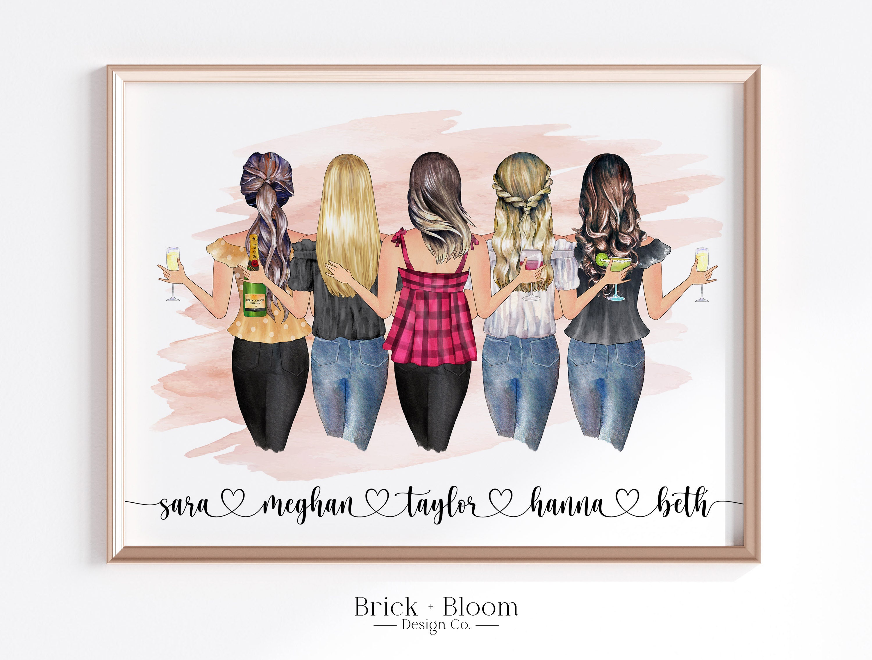 Friendship Print Best Friend Gift for Her Five Friends Gift for Best Friend  Custom Friendship Gift Best Friend Gifts 5 Best Friends Picture 