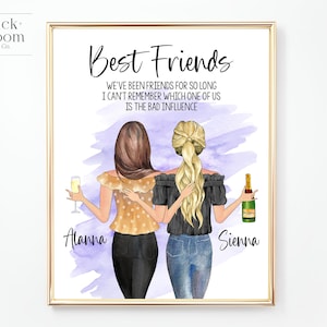 Custom Best Friend Portrait | PRINTABLE Personalized BFF Birthday Gift | Besties Christmas Friendship Present | Purple Digital Illustration