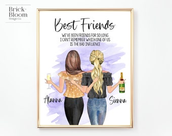 Custom Best Friend Portrait | PRINTABLE Personalized BFF Birthday Gift | Besties Christmas Friendship Present | Purple Digital Illustration