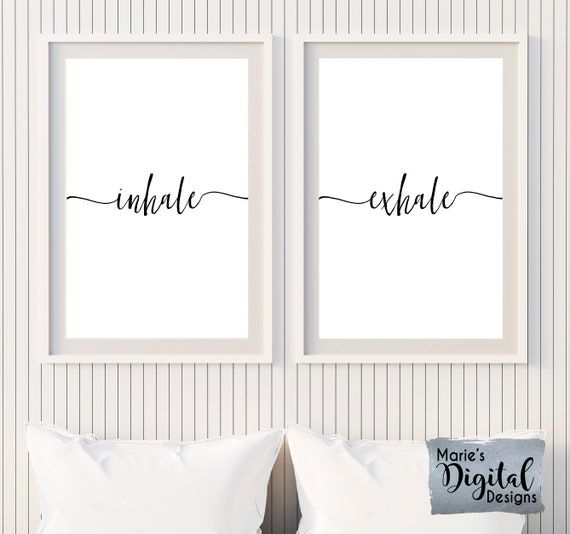 Instant Download Inhale Exhale Black White Typography Etsy