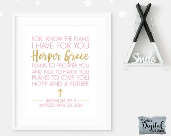 PRINTABLE Personalized Baptism Gift / Baby Wall Art / Nursery Decor / Bible Scripture Card / Christening Confirmation Present / JPEG File