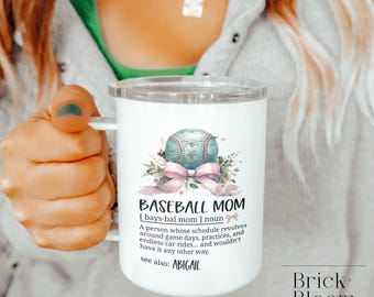 Personalized Baseball Mom Definition Travel Mug | Coquette Aesthetic Gift with Name | Sports Mom Insulated Coffee Cup | Mother's Day Gift