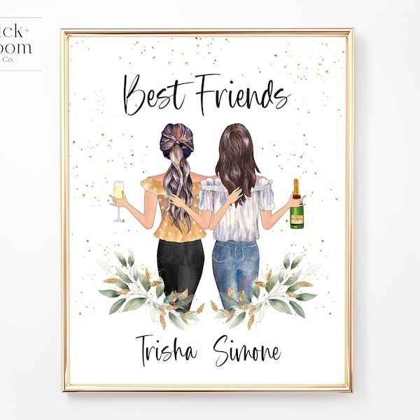 Custom Best Friend Portrait | PRINTABLE Personalized BFF Birthday Gift | Besties Christmas Friendship Present | Digital Illustration