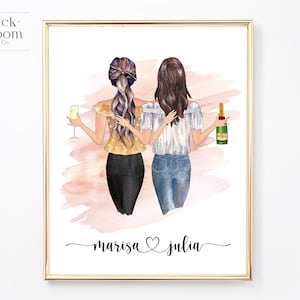 Aangepaste beste vriend portret | AFDRUKBARE gepersonaliseerde BFF verjaardagsgift | Besties kerstvriendschap aanwezig | Digitale illustratie
