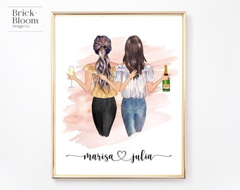 Custom Best Friend Portrait | PRINTABLE Personalized BFF Birthday Gift | Besties Christmas Friendship Present | Digital Illustration