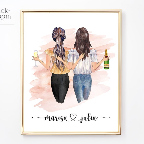 Custom Best Friend Portrait | PRINTABLE Personalized BFF Birthday Gift | Besties Christmas Friendship Present | Digital Illustration