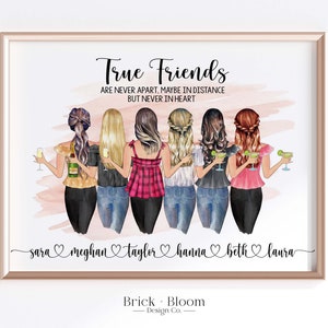 カスタムベストフレンドポートレート | 印刷可能なパーソナライズされたBFF誕生日プレゼント | 6人の親友へのクリスマス友情プレゼント | デジタルイラスト