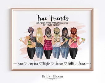 Custom Best Friend Portrait | PRINTABLE Personalized BFF Birthday Gift | 6 Besties Christmas Friendship Present | Digital Illustration