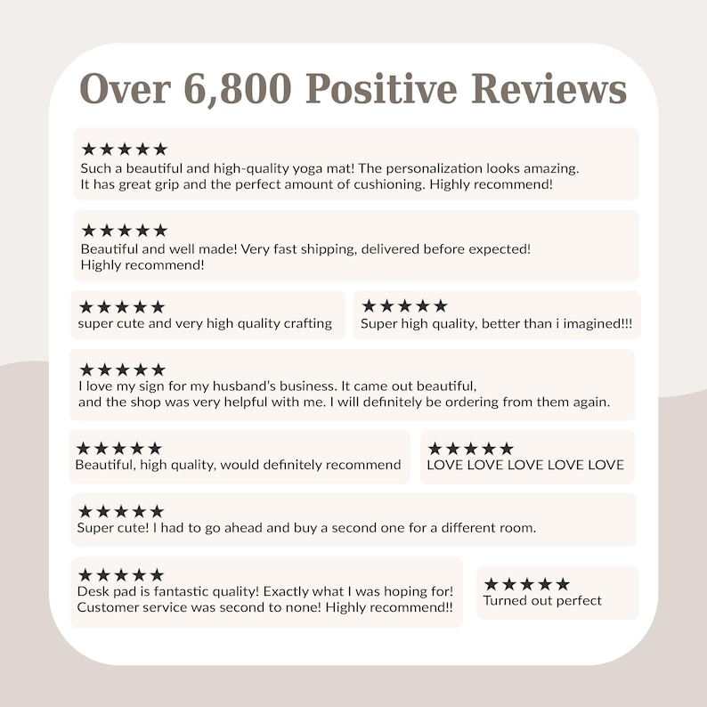 May include: A graphic with the text "Over 6,800 Positive Reviews" and customer testimonials. The reviews mention product quality, fast shipping, and excellent customer service. The overall theme is positive customer feedback.