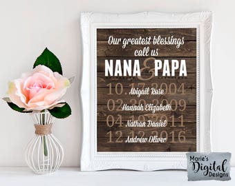 PRINTABLE Personalized Our Greatest Blessings Wall Art / Rustic Wood Sign / Grandparent Gift / Grandchildren Dates Birthday List / JPEG File