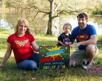 Every Superhero Needs a Sidekick - Chalkboard Pregnancy Announcement - Printable Photo Prop