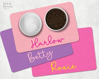 Mantel individual personalizado para comida de mascotas / Tapete de alimentación personalizado para perros y gatos / Tapete antideslizante con el nombre de la mascota / Regalo de Navidad personalizado para amantes de los perros
