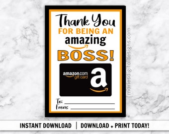 INSTANT DOWNLOAD | Thank You For Being An Amazing Boss | Amazon Gift Card Holder | Printable Appreciation Employer Christmas Gift JPEG file