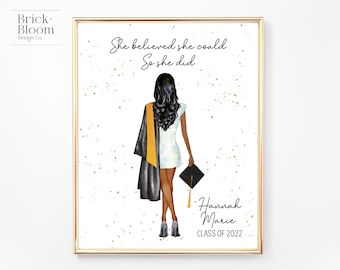 Custom Graduation Portrait | PRINTABLE Personalized Grad Gift | | University High School College Present For Her | Digital Illustration