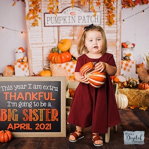 Druckbare dankbar große Schwester / Tafel Baby Schwangerschaft Ankündigung Zeichen / Foto Prop / Karte Poster Thanksgiving / Herbst Herbst JPEG-Datei