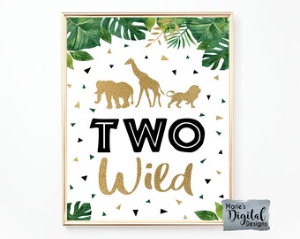 INSTANT DOWNLOAD | Two Wild Printable Birthday Sign | 2nd Birthday Party Decor | Jungle Safari Zoo Animal Boy Party | Digital JPEG file