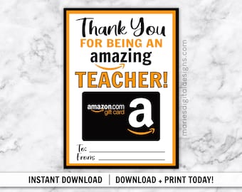 INSTANT DOWNLOAD | Thank You For Being An Amazing Teacher | Amazon Gift Card Holder | Printable Appreciation Gift | End of Year | JPEG file