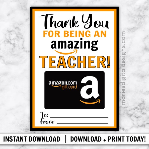 INSTANT DOWNLOAD | Thank You For Being An Amazing Teacher | Amazon Gift Card Holder | Printable Appreciation Gift | End of Year | JPEG file