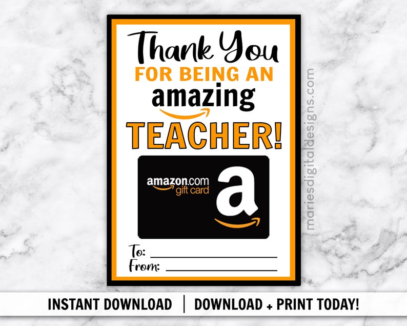 INSTANT DOWNLOAD Thank You For Being An Amazing Teacher Amazon Gift Card Holder Printable Appreciation Gift End of Year JPEG file image 1