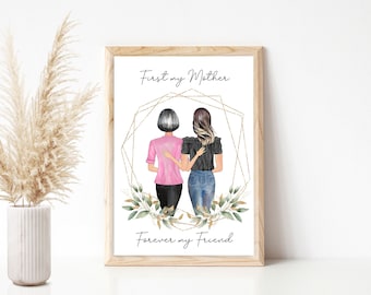 Custom Mother Daughter Portrait | PRINTABLE Personalized Mother's Day Gift | Birthday Christmas Present | Family Illustration| Digital JPEG