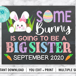 EDITABLE Imprimible Anuncio de embarazo de Pascua de alguna conejita hermana mayor / DESCARGA INSTANTE / Plantilla Corjl / Cartel de letrero de pizarra para bebé