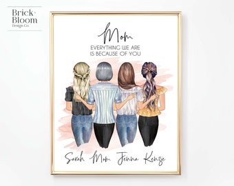 Custom Mother Daughters Portrait | PRINTABLE Personalized Mother's Day Gift | Birthday Christmas Present | Family Illustration| Digital JPEG