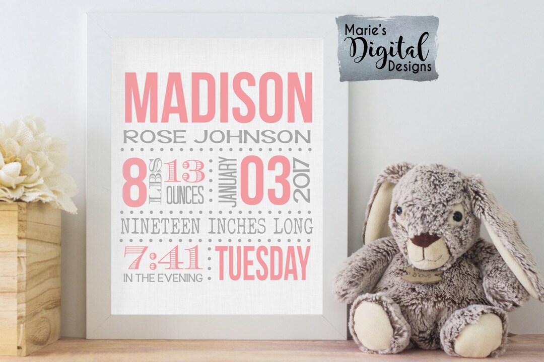 PRINTABLE Birth Stats Wall Art / Nursery / Birth Announcement / Details