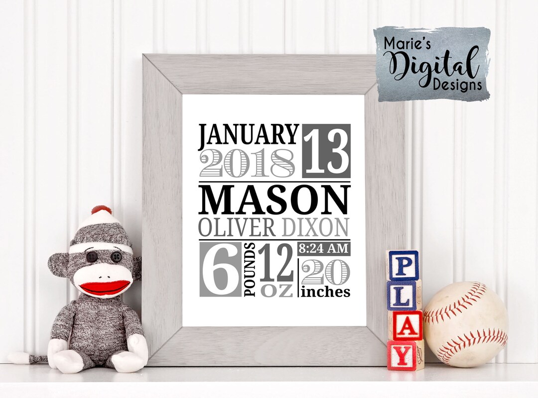 PRINTABLE Birth Stats Wall Art / Nursery Announcement / Details Newborn ...