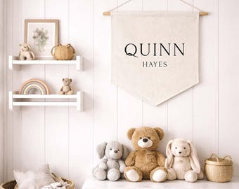 Personalized Name Pennant Banner, Baby Name Sign Nursery Decor, Custom Kids Wall Hanging, Neutral Boho Name Banner, Baby Shower Gift | PN2