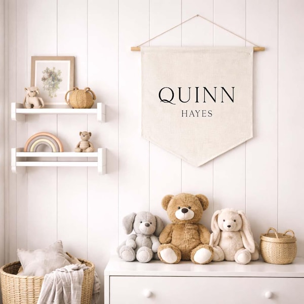 Personalized Name Pennant Banner, Baby Name Sign Nursery Decor, Custom Kids Wall Hanging, Neutral Boho Name Banner, Baby Shower Gift | PN2