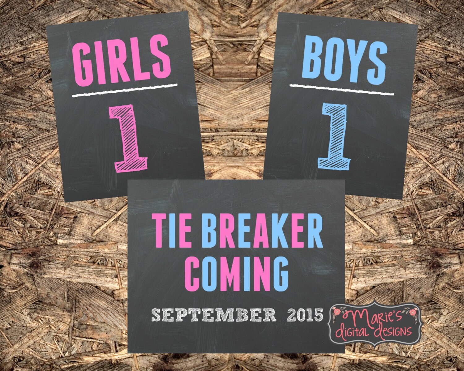 PRINTABLE Personalized Tie Breaker Baby #3 Chalkboard Pregnancy Baby  Announcement / Baby Number Three / Pink Teal / Sign / Photo Prop JPEG