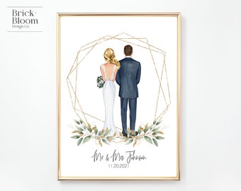 Custom Mr & Mrs | PRINTABLE Personalized Husband and Wife Wedding Portrait | Bride Groom Gift Anniversary Present | Digital Illustration